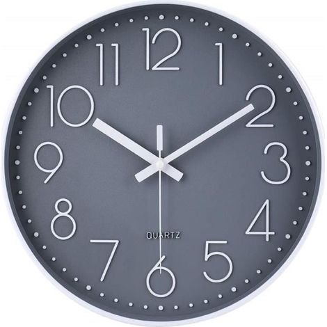 Horloge Murale Silencieuse Moderne, Horloge Murale Pour Chambre Cuisine Salon - Gris - 30cm (1/4)