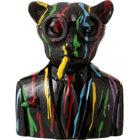 Buste Léopard "Tâches de Peinture" 31cm Noir (1/4)