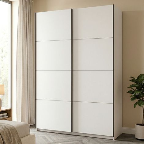 Armario Grande Tredozio, Ropero Habitación, Barra Colgador, 2 Estantes, Puertas Correderas, 145.5x217.5h cm Blanco Mate (1/5)