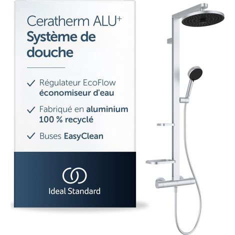 Colonne de douche, Fabriqué à partir de 100% d'aluminium recyclé, douchette à économie d'eau avec différents types de jets – Argent (356x501x1113 mm) (1/5)