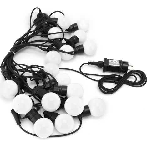 Guirlande lumineuse étanche à ampoules LED G50 pour décorations de fêtes et de cours extérieures, 20 ampoules, 10 mètres, lumière chaude, boîtier blanc. (1/5)