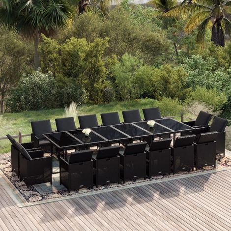 17 pcs Ensemble à dîner,Mobilier Table+Chaises Salon de jardin coussins Résine tressée Noir -23055 (1/5)