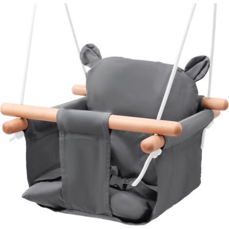 [JAMAIS UTILISÉ]Balancoire Bebe, Siège de Balançoire, Balancoire Bebe Exterieur en Bois et Tissu, Cordes Réglables, Siege Bebe Balancoire pour Jardin Intérieur Extérieur, Gris (1/4)
