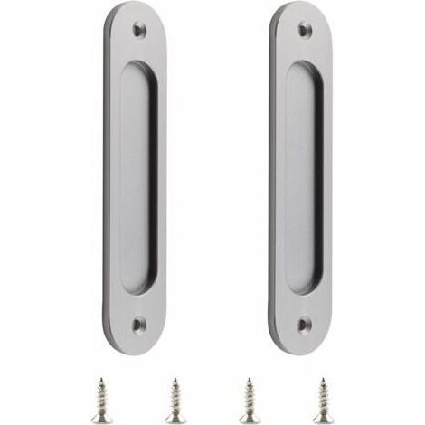 Lot de 2 poignées de porte coulissantes ovales en alliage d'aluminium mat avec vis pour porte de grange coulissante (1/5)