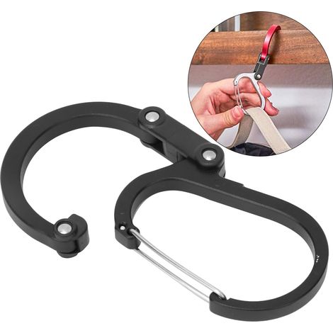 Mousqueton en aluminium à anneau en D, fixation rapide, boucle externe, pour activités de plein air, voyages, escalade et camping (noir) (1/5)