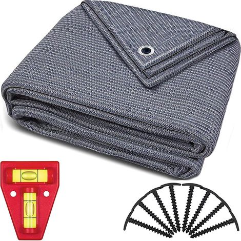 1 Tapis de sol, Polyéthylène, Œillets acier inoxydable, 8 Piquets, Sac transport, Niveau à bulle, Camping Caravane