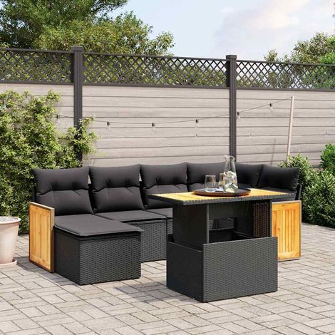 vidaXL Salon de jardin 7 pcs avec coussins noir résine tressée (1/3)