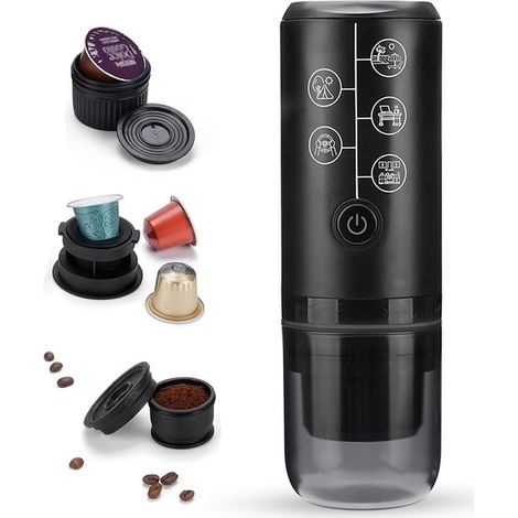 Macchina per caffè espresso portatile 3 in 1, macchina da caffè elettrica da viaggio, con porta USB Type-C e caricabatterie per auto, macchina per caffè filtro da 17 bar (nera) senza elemento riscalda (1/5)