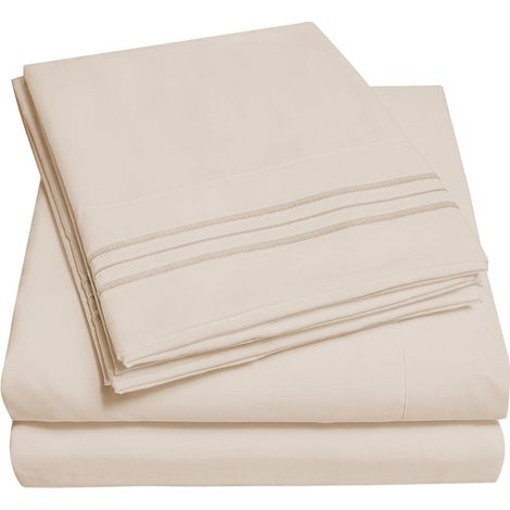 Draps De Lit - Ensemble 4 Pièces - Taille Full - Poche Profonde - Microfibre - Beige (1/5)