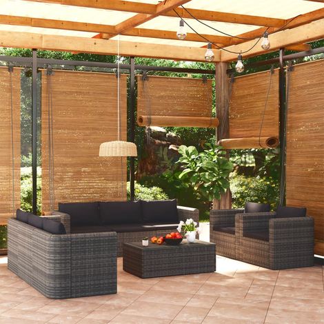 9-tlg. Garten-Lounge-Set mit Kissen Poly Rattan Grau vidaXL (1/5)