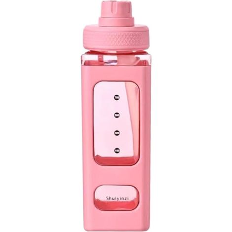 Bouteille d'eau Kawaii avec Paille 3D Ours Mignon Autocollant Gratuit en Plastique Carré Gobelet Portable Verres 700 ML Rose (1/5)