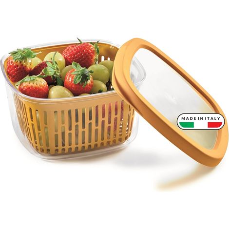 Aroma Keeper 1.50 L, Boîte d Alimentaire Carrée, Panier Intérieur Amovible, Joint Fraîcheur, Couleur Moutarde, 17.5 x 17.5 x 10 cm, Made in Italy (1/5)
