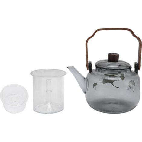 Théière en verre avec infuseurs amovibles, 900 ml, en verre borosilicate résistant, compatible avec toutes les plaques de cuisson électriques et vitrocéramiques, avec poignée en bois.