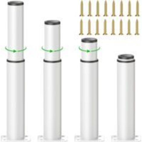 Pièces Pieds de Meubles Réglables, 18cm Pied Cuisine Réglables, Hauteur Réglable est de 0 à 120 mm, Ronds Métal Acier Inoxydable Canapé Jambe Table Pieds, Pieds d'armoire avec des Vis,Blanc (1/5)