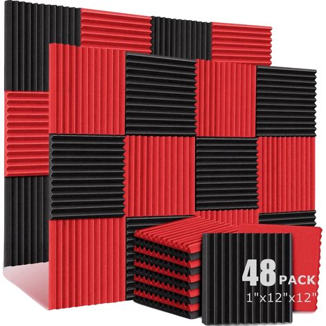 Panneaux en mousse acoustique, haute densité, traitement d'isolation phonique, 24Noir 24Rouge, Haute Densité, Haute densité (1/2)