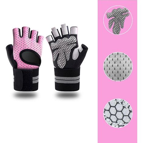 une Paire De Gants De Fitness Roses L, Gants D'haltrophilie, Gants D'entranement, Protection Du Poignet, Gants De Sport Antidrapants, Gym Pour Hom (1/5)