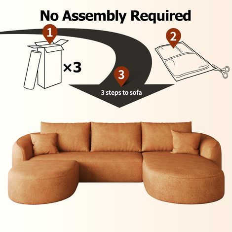 Canapé d'angle en U de 266 cm, canapé compressé en mousse, canapé modulable sans armature, chambre, appartement, sans montage, orange (1/5)