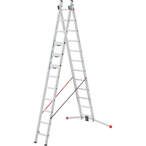 Hailo – Échelle transformable 2x12 échelons 5,6m/6,6m – Aluminium léger – Système de 3 marches tournantes – Pour accès toiture et élagueurs