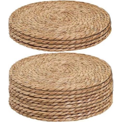 Sets de table tissés en paille jaune, diamètre 20 cm, lot de 14 Sets résistants à la chaleur pour la décoration de restaurants (1/5)