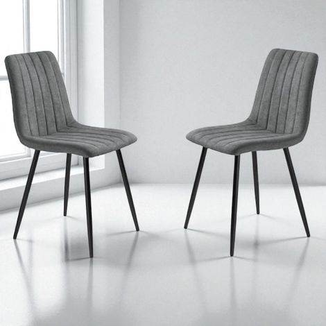 Sedia da pranzo in tessuto Grigio Scuro gambe metallo nere - KOLE 2 sedie (1/5)