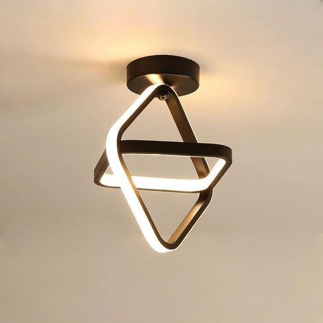 Plafonnier LED,Lampe de Lustre moderne noir Plafonnier de couloir carrée 24W 2700LM pour Couloir Balcon, 3000K Lumière blanche chaude, diamètre 22CM (1/5)