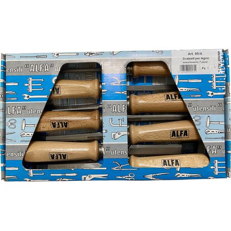 SCALPELLI SGORBIE PER INTAGLIO LEGNO ACCIAIO Cr-V FALEGNAME 7pz ALFA