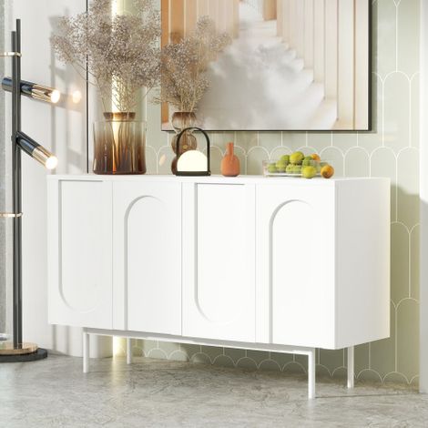 Credenza moderna e minimalista di colore bianco puro con 4 ante ad arco per sala da pranzo e soggiorno (bianca)