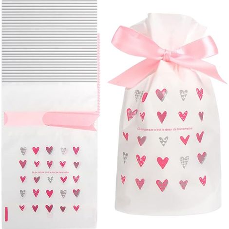 Lot de 50 sachets cadeaux pour fêtes, sachets rouges en forme de cœur pour bonbons, sachets cadeaux, aliments, 15 x 23 cm (1/5)