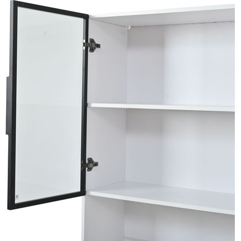 Vitrine 12034200cm, vitrine sur pied avec 6 portes, espace de rangement ouvert, armoire haute, vitrine en verre avec LED, meuble de salon 120 cm de large, armoire multifonction, grande armoire, blanc (1/5)