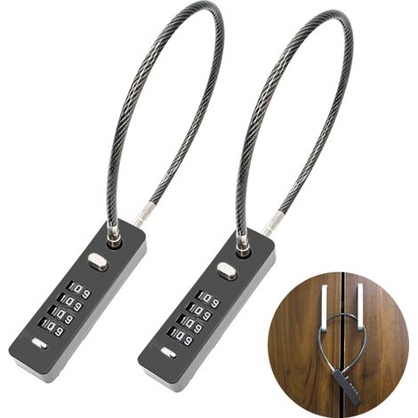 Paquet de 2 cadenas à combinaison de câble en acier à 4 chiffres, longueur 300mm, adapté aux armoires, casiers, boîte à outils, portail (1/5)