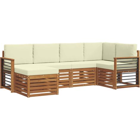 Sectional Sofa Set 6 pcs Natural and Cream Solid Acacia Wood vidaXL (1/5)
