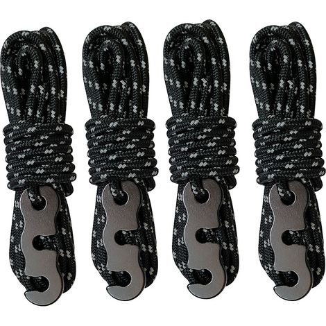 Lot de 4 tendeurs de corde réfléchissants avec tendeur de corde, 3 m, diamètre : 3 mm, résistant à la déchirure, pour tente et voile d'ombrage. (1/4)