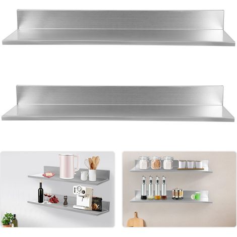 Lote de 2 soportes de pared de acero inoxidable, estantes de almacenamiento para cocinas profesionales, estantes de pared, con una capacidad de carga de 40 libras.