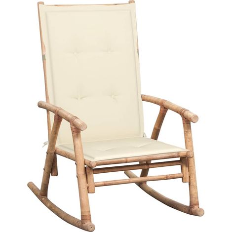 vidaXL Silla mecedora con cojín bambú (1/4)