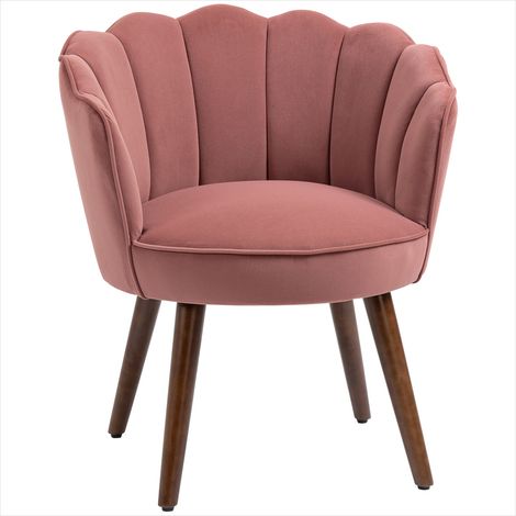 Canapé Fauteuil coquillage velours blush pink avec bois hévéa (1/5)