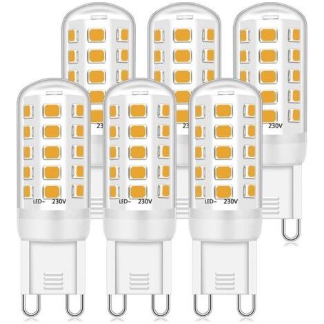 Lot de 6 Ampoule LED G9 3W, 350LM, équivalen 40W halogène, Blanc froid 6000K, 220-240V, CRI 82, NON-Dimmable, Économie d'énergie, Base en céramique, Culot G9 Standard (1/5)