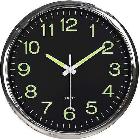 12 Zoll runde, große, leuchtende Wanduhr, leuchtet im Dunkeln, Heimdekoration, tickt nicht – Silber (1/5)