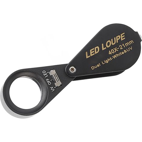 Loupe pliante 40X entièrement métallique avec 6 lampes LED et 7 lampes fluorescentes UV (1/5)