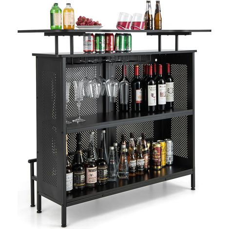 COSTWAY Bartisch Küche, Küchentheke mit Stauraum und Fußstütze, Theke Bar mit Metallrahmen, verstellbare Füße, 120 x 50 x 106,5 cm, schwarz (1/5)