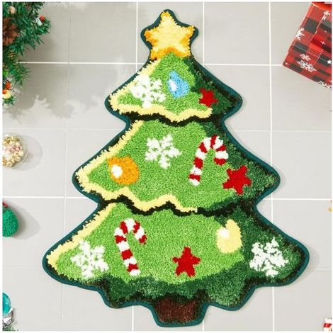 Tapis de bain sapin de Noël pour salon, tapis vert absorbant et lavable, tapis de douche antidérapant, tapis de porte de Noël doux, épais et durable pour la baignoire, décoration de Noël A (5080cm) (1/4)