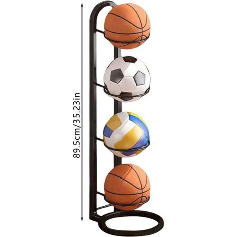 Porte Ballon Basket 4 Balles Organiseur de Basket-Ball, Support de Rangement Multi-couches pour Ballons, Noir (1/5)
