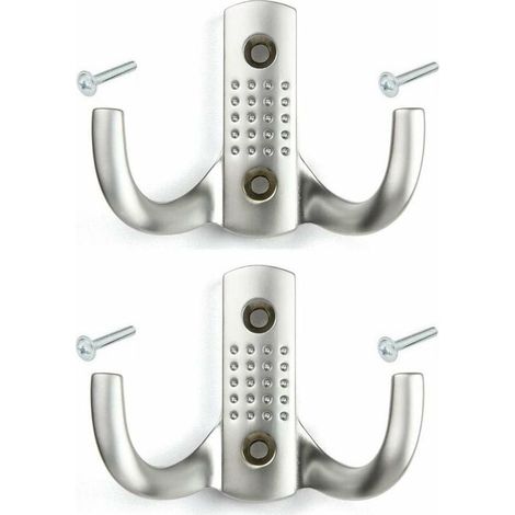Lotto di 2 ganci in metallo doppio cromo satinato 55 mm, montaggio a muro cucina bagno (1/2)