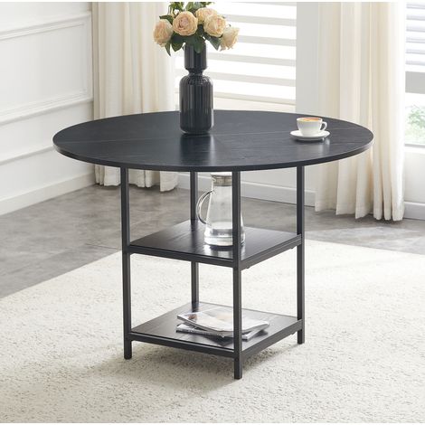 Tavolo da pranzo rotondo Ø 107 cm nero con doppio ripiano portaoggetti in MDF e metallo (1/5)