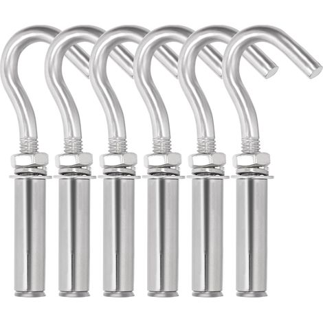 Set mit 6 M12 Edelstahl-Spreizdübeln, Spreizschrauben, Bolzen, hochbelastbaren Wandhaken für Beton, Dübeln, Spreizhaken, Deckenhaken, Bolzen, Metall-Wandhalterungen für Betonwände