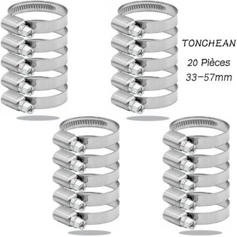 Pair Collier de Serrage Tuyau Réglable 33-57mm Gamme en Acier Inoxydable 304 Assortiment Tuyau Pinces Clips pour Famille Tuyau D'eau, Home Gaz, Tube D'automobiles, Robinet 20 Pièces (12mm)