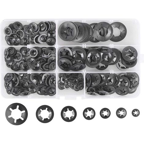 280 Pcs Rondelles de Blocage de Verrouillage, Rondelles à Verrouillage Rapide de Verrouillage En Acier M3 M4 M5 M6 M8 M10 M12, 7Tailles, Noir (1/5)