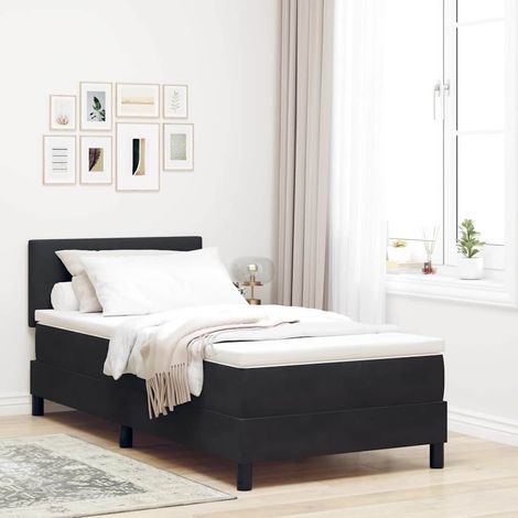 LED Boxspringbett mit Matratze Schwarz 100 x 200 cm Samt