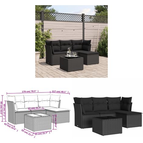 5-tlg. Garten-Sofagarnitur mit Kissen Schwarz Poly Rattan - Gartenmöbel Set - PE-Rattan Möbel - Outdoor Sofa - Esstisch Set - Gartenlounge - Home & Living (1/3)