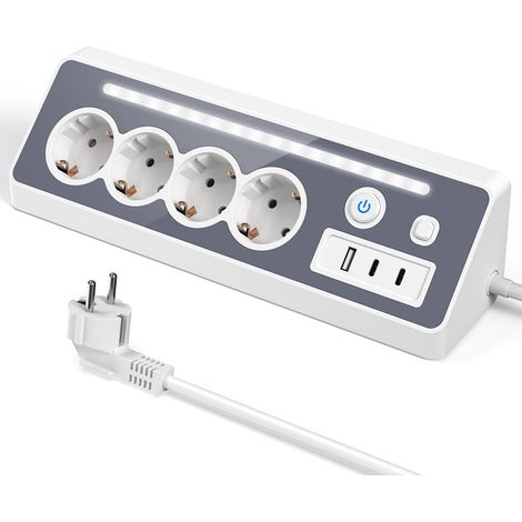 4-fach Steckdosenleiste + 2 USB-C-Anschlüsse, 16 A 3680 W, 2 Schalter, LED-Überspannungsschutz, Wandsteckdosen für Küche und Arbeitsbereich (1/5)