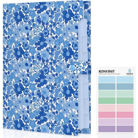 Trieur A4 8 Compartiments Classeur Trieur Classeur Conception de l'étiquette Bouton Rabattable Pour Protéger les Document, Porte Document Plastique, Rangement Papier Administratif,bleu (1/5)